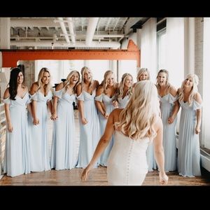 WATTERS Aldridge Gown - light blue off the shoulder bridesmaid dress w. leg slit